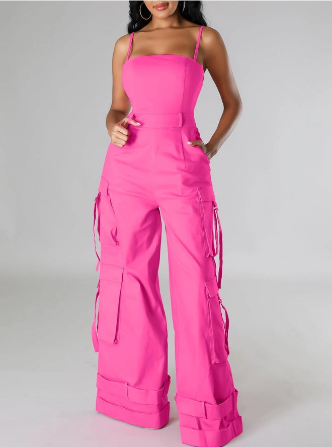 Stylish Bandeau Pocket Patchwork Wide-Leg Jumpsuit