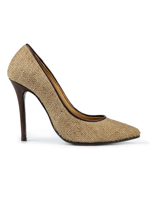 Coffee Burlap Pumps