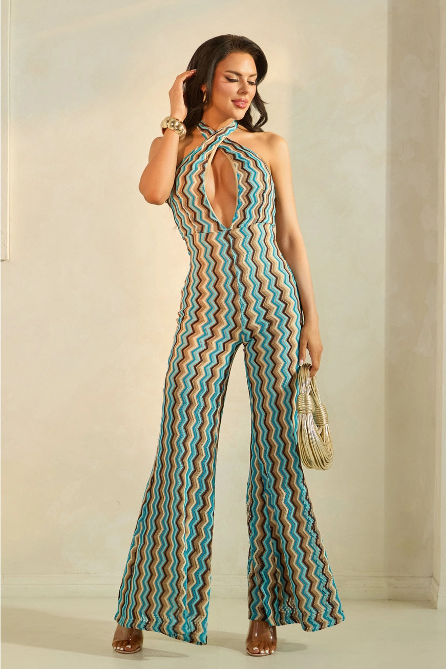 Zigzag Pattern Halter Jumpsuit