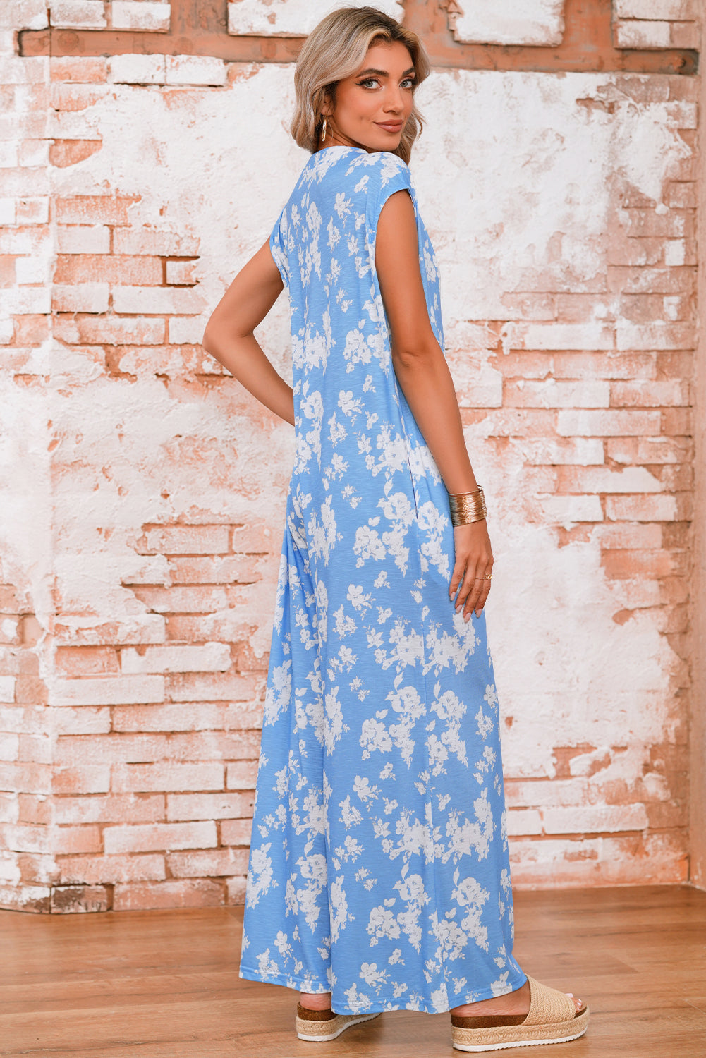Pink Floral Print Sleeveless Wide Leg Jumpsuit