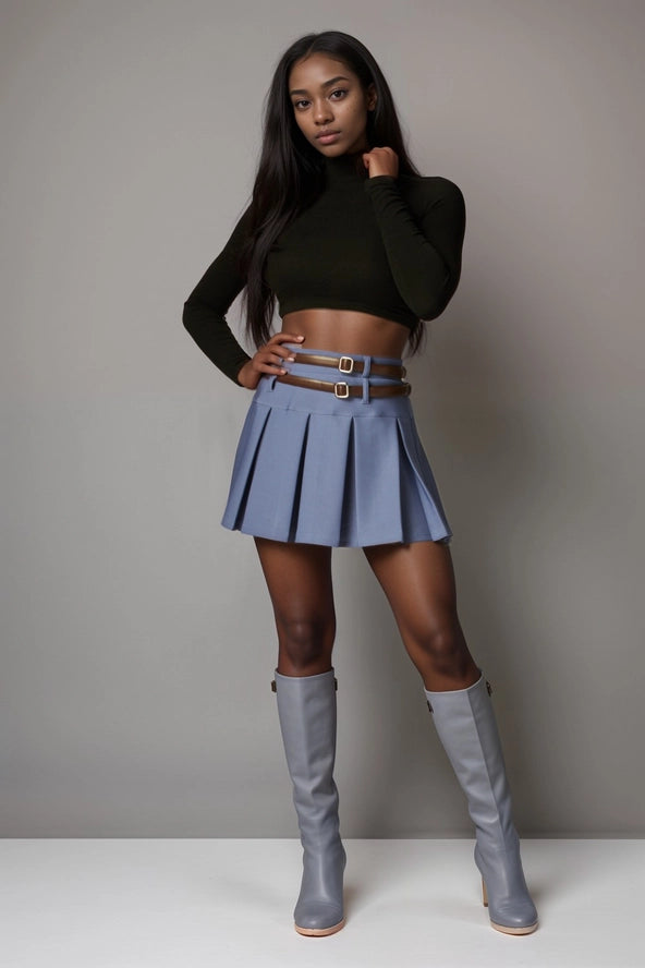 Scuba Double Belted Pleated Skirts