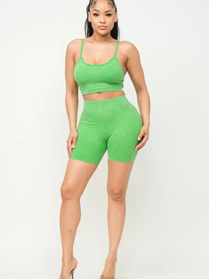 Washed Seamless Basic Tank Top and Shorts Set