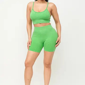 Washed Seamless Basic Tank Top and Shorts Set