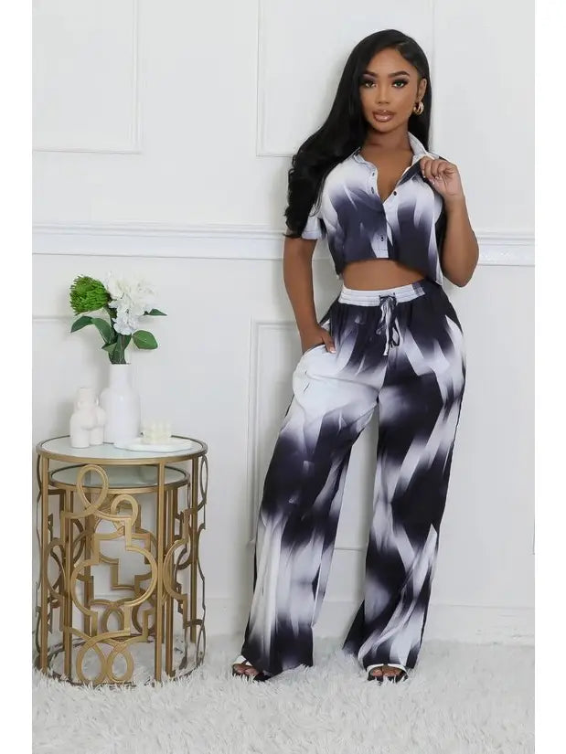 Button Down Crop Top & Pants Set