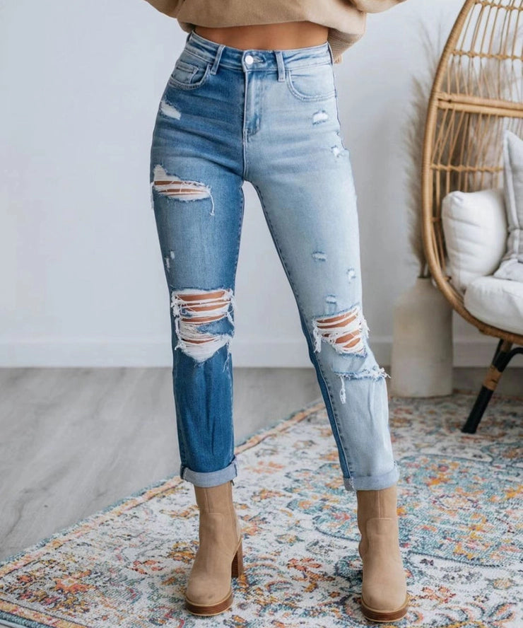 Stylish Gradient Ripped Straight Leg Jeans