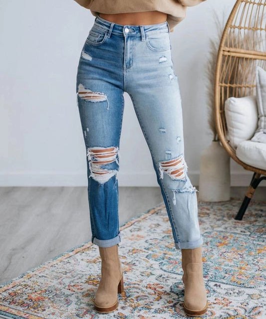 Stylish Gradient Ripped Straight Leg Jeans