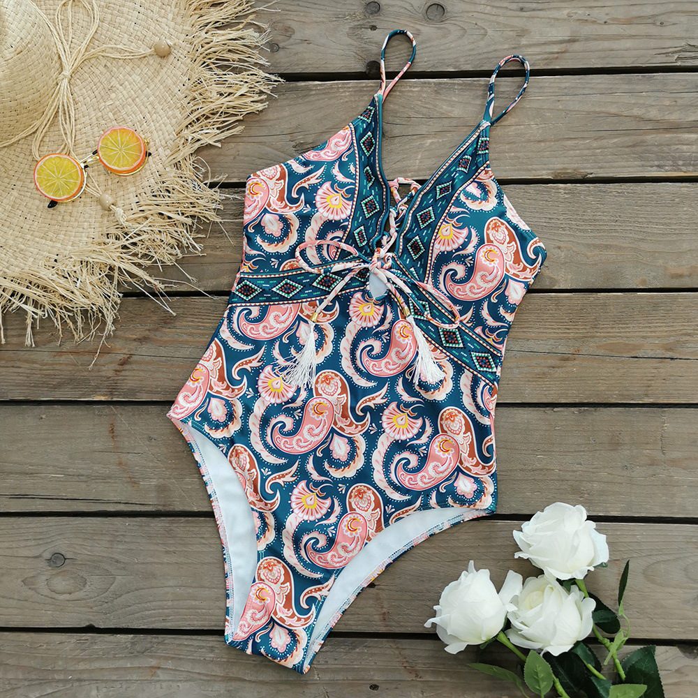 Classic Lace-Up Tassel Hollow Backless Swimsuit