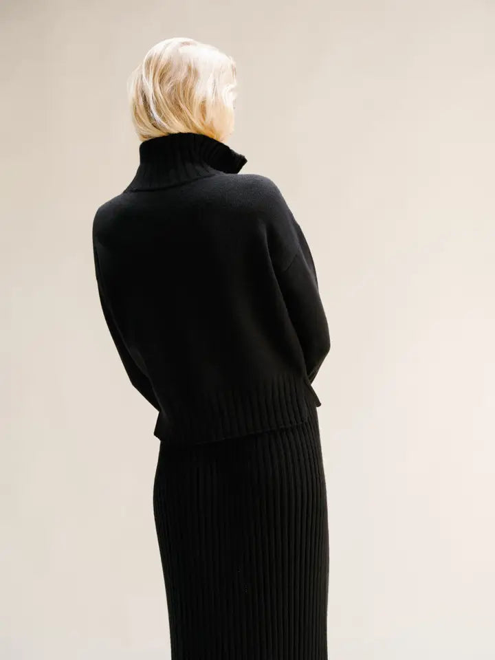 Maglione Corto A Collo Alto Con Zip in Misto Cashmere