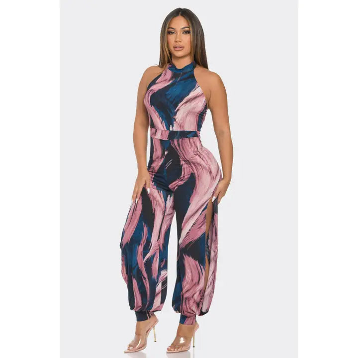 Side Open Print Jumpsuit