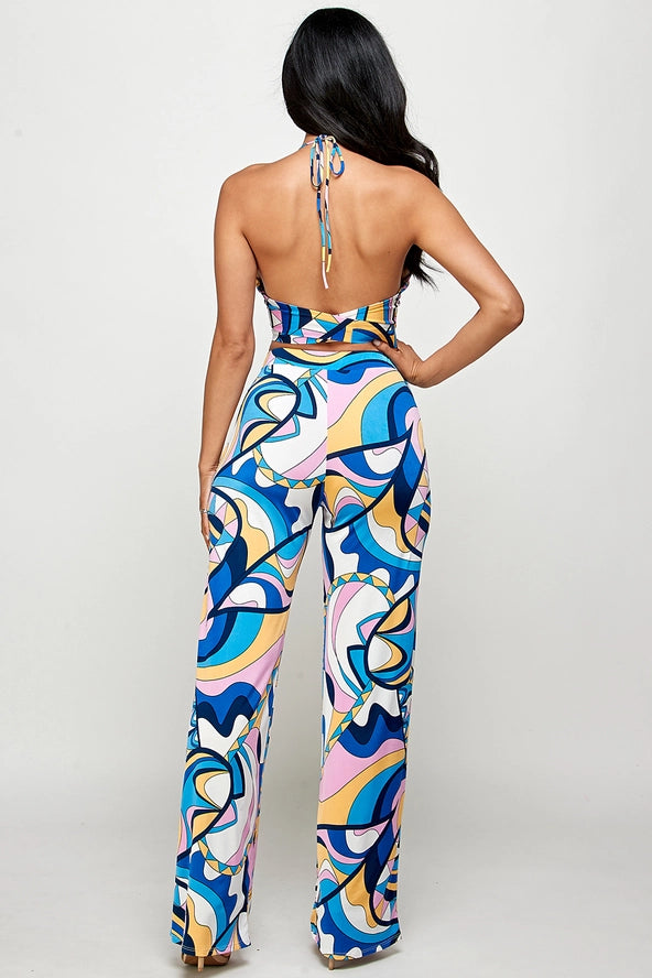 Fucci Printed Halter Top and Pant Set