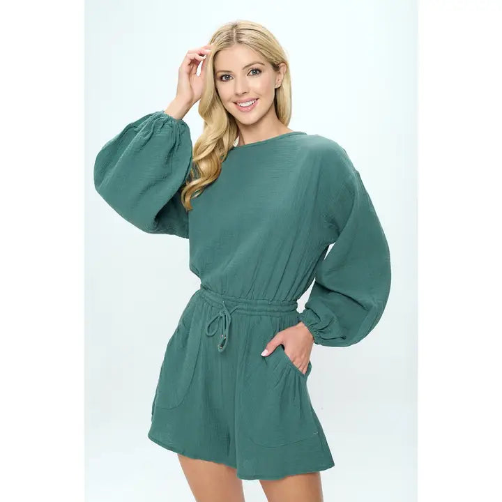 Long Sleeve Round Neck Mini Romper