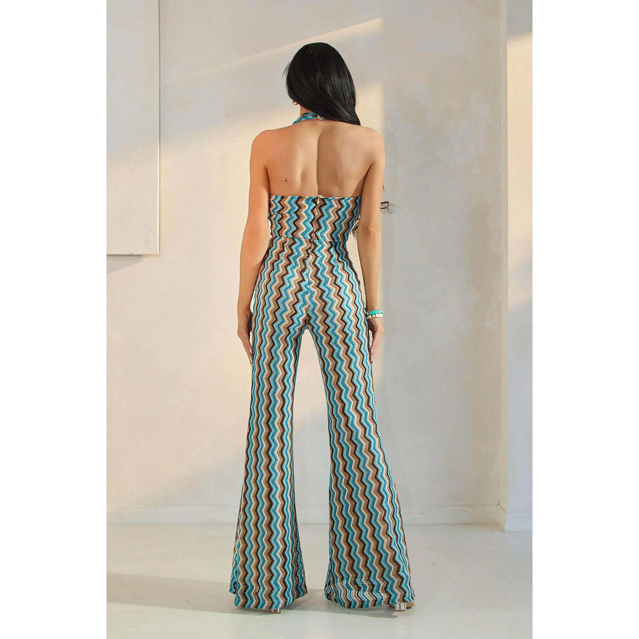 Zigzag Pattern Halter Jumpsuit