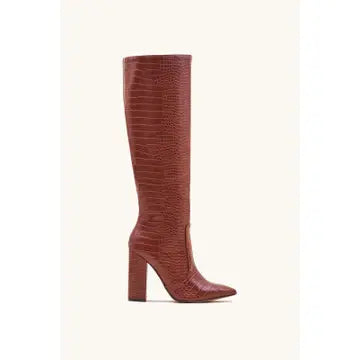Women's Block Heel Knee High Croc Effect Long Boot