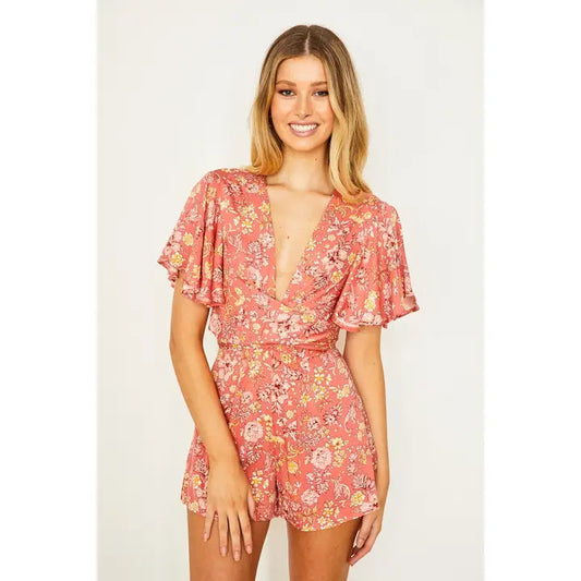 Floral Flutter Sleeved Mini Romper