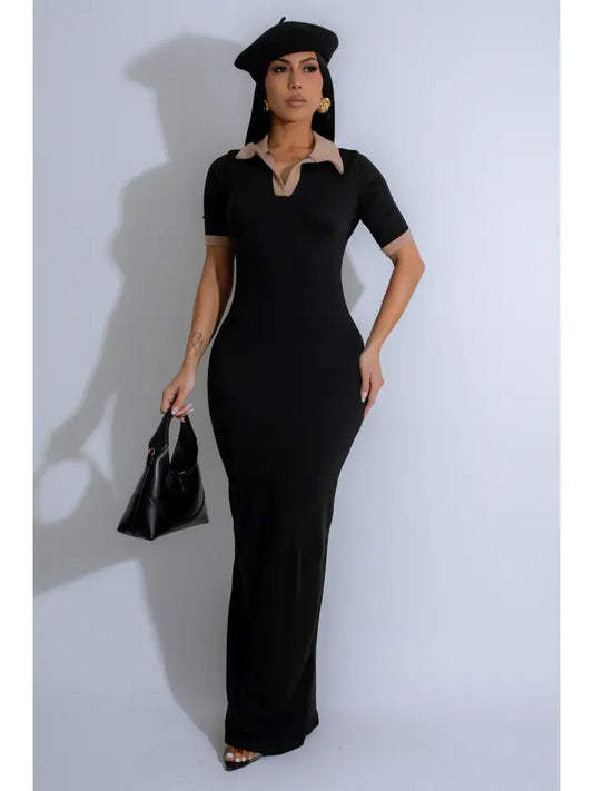 Color Block Short Sleeve Maxi Dress