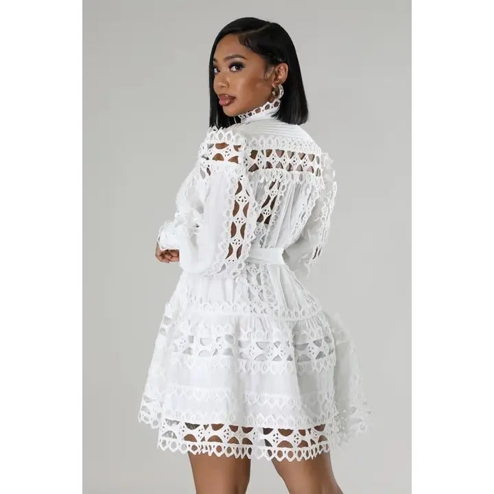 Button-Up Dress with Long Sleeves and Matching Belt
