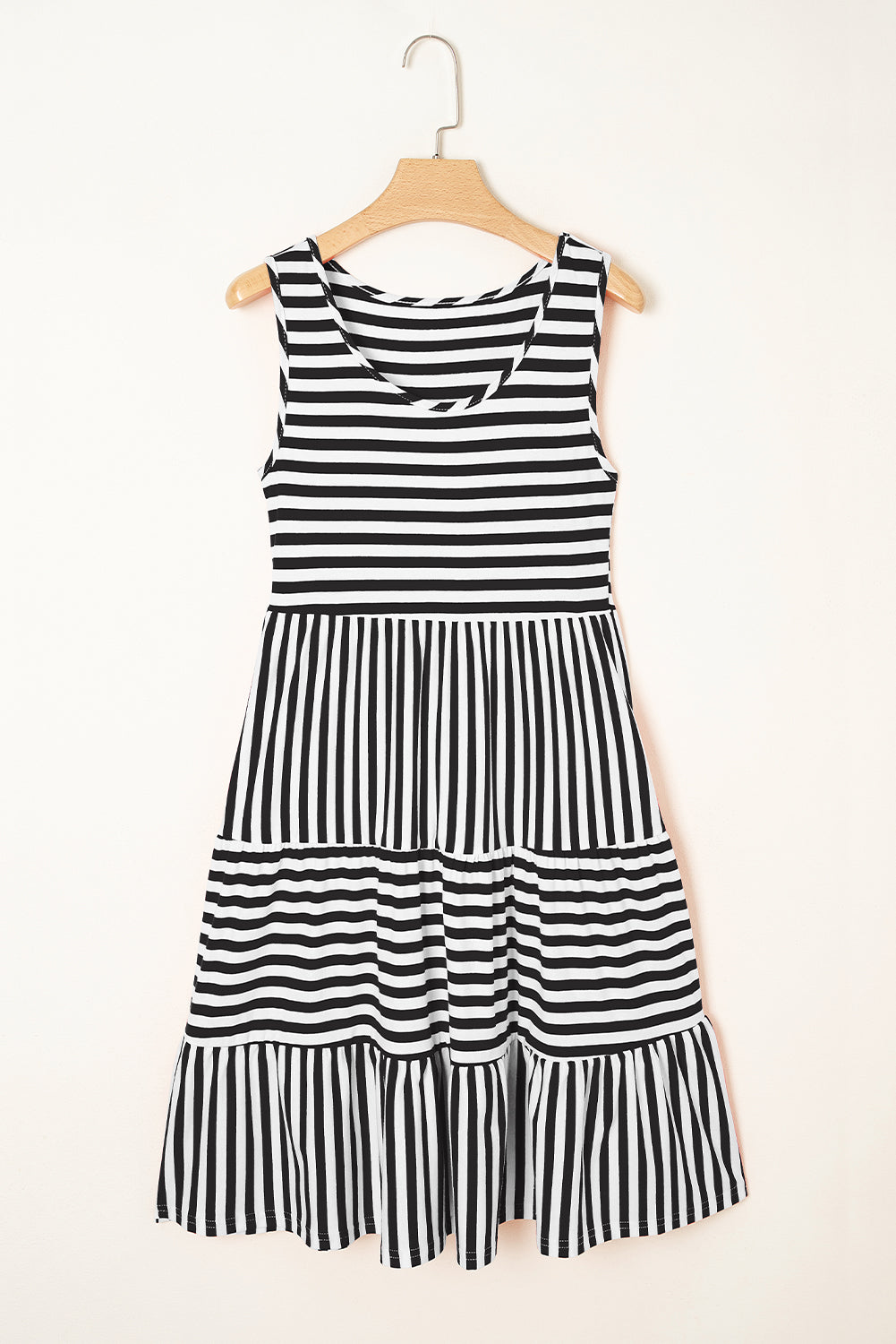Sky Blue Striped U Neck Sleeveless Loose Fit Mini Dress