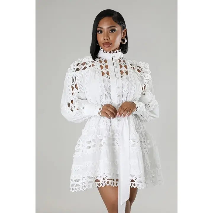 Button-Up Dress with Long Sleeves and Matching Belt
