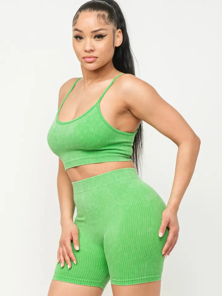 Washed Seamless Basic Tank Top and Shorts Set