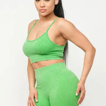 Washed Seamless Basic Tank Top and Shorts Set