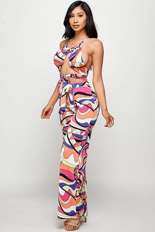 Fucci Printed Halter Top and Pant Set