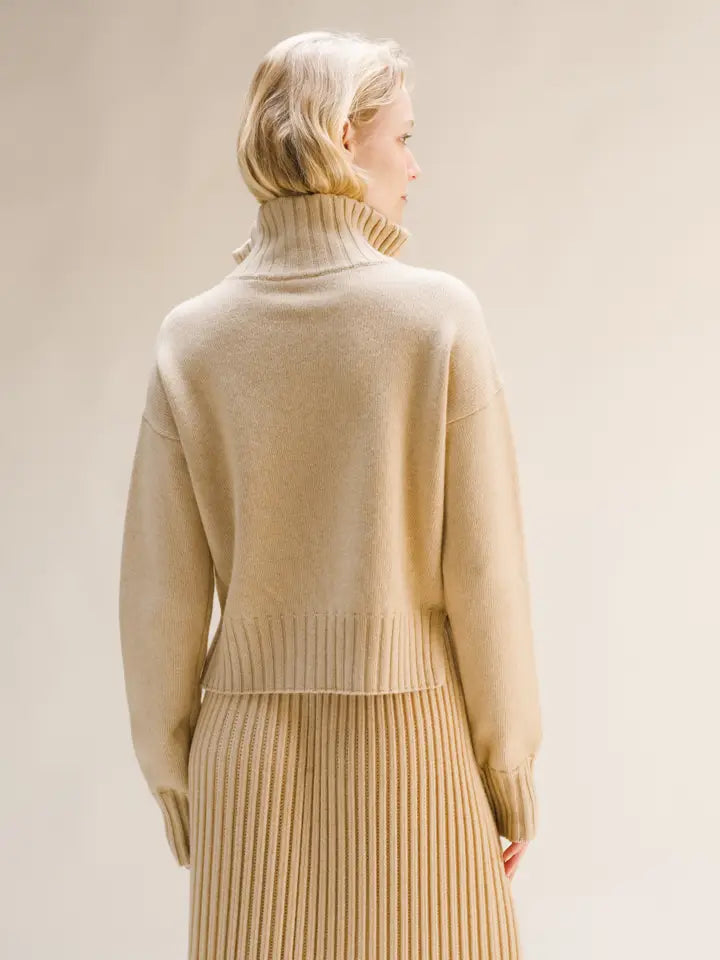 Maglione Corto A Collo Alto Con Zip in Misto Cashmere