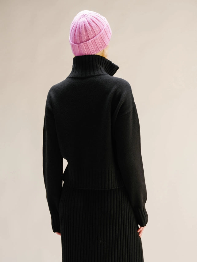 Maglione Corto A Collo Alto Con Zip in Misto Cashmere