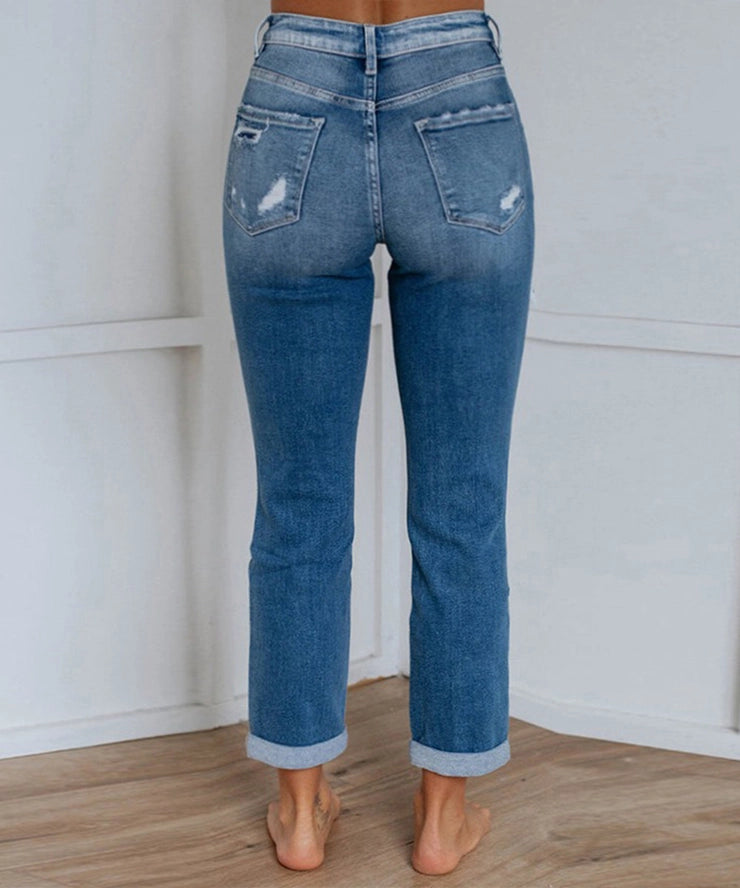 Stylish Gradient Ripped Straight Leg Jeans