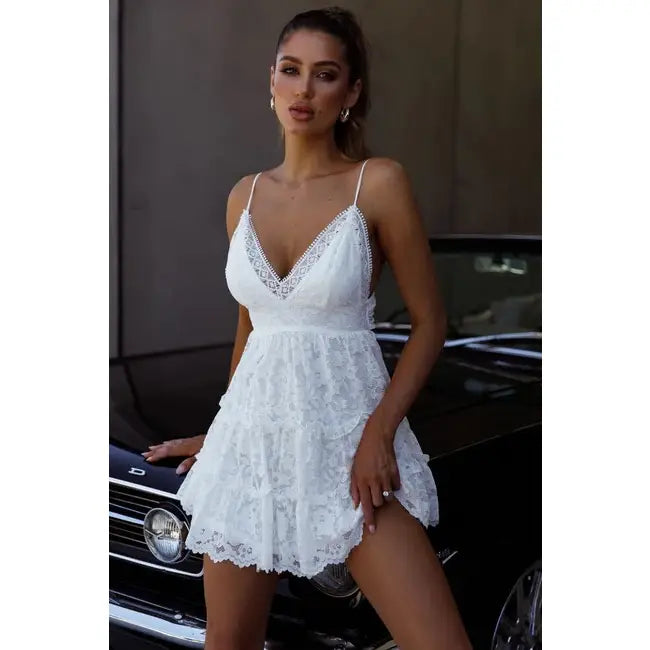 Lace Cami Tiered Mini Dress