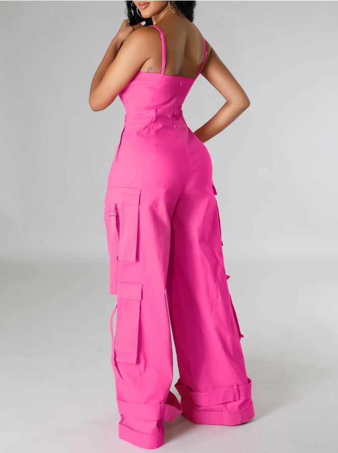Stylish Bandeau Pocket Patchwork Wide-Leg Jumpsuit