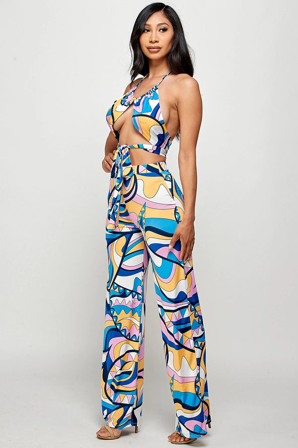 Fucci Printed Halter Top and Pant Set