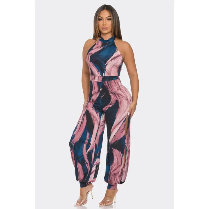 Side Open Print Jumpsuit