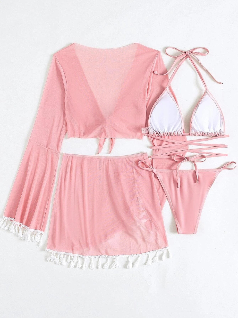 Three or Four Piece Suit Solid Color Tassel Lace Up Long Sleeve Suit