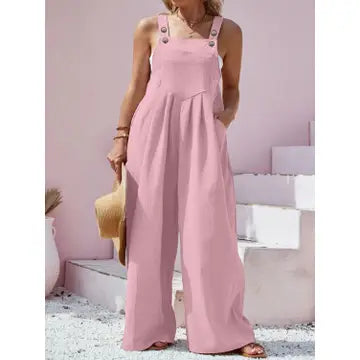 Plus Size Square Neck Wide Leg Overalls